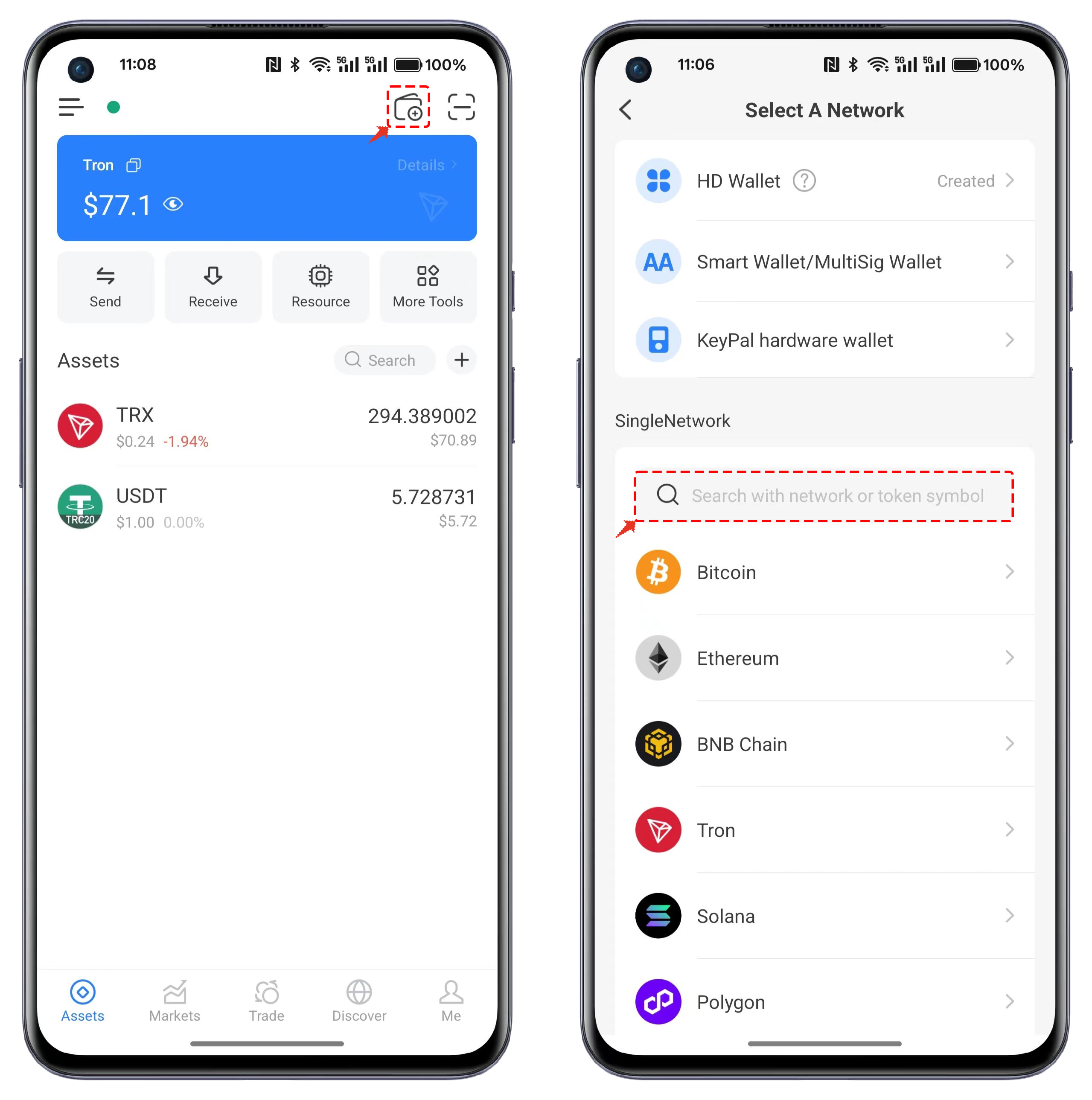Existing users creating a wallet page