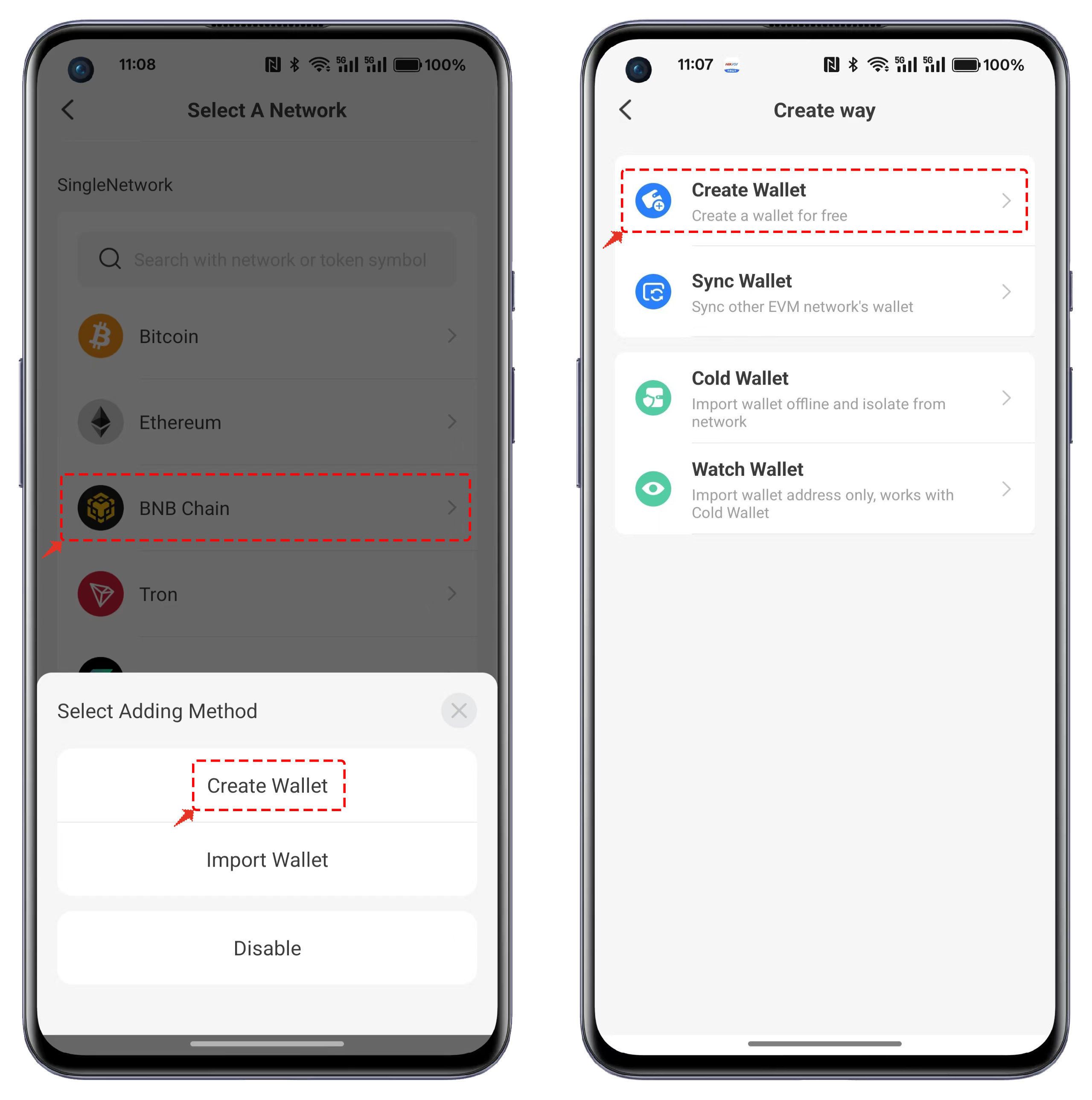Select wallet network