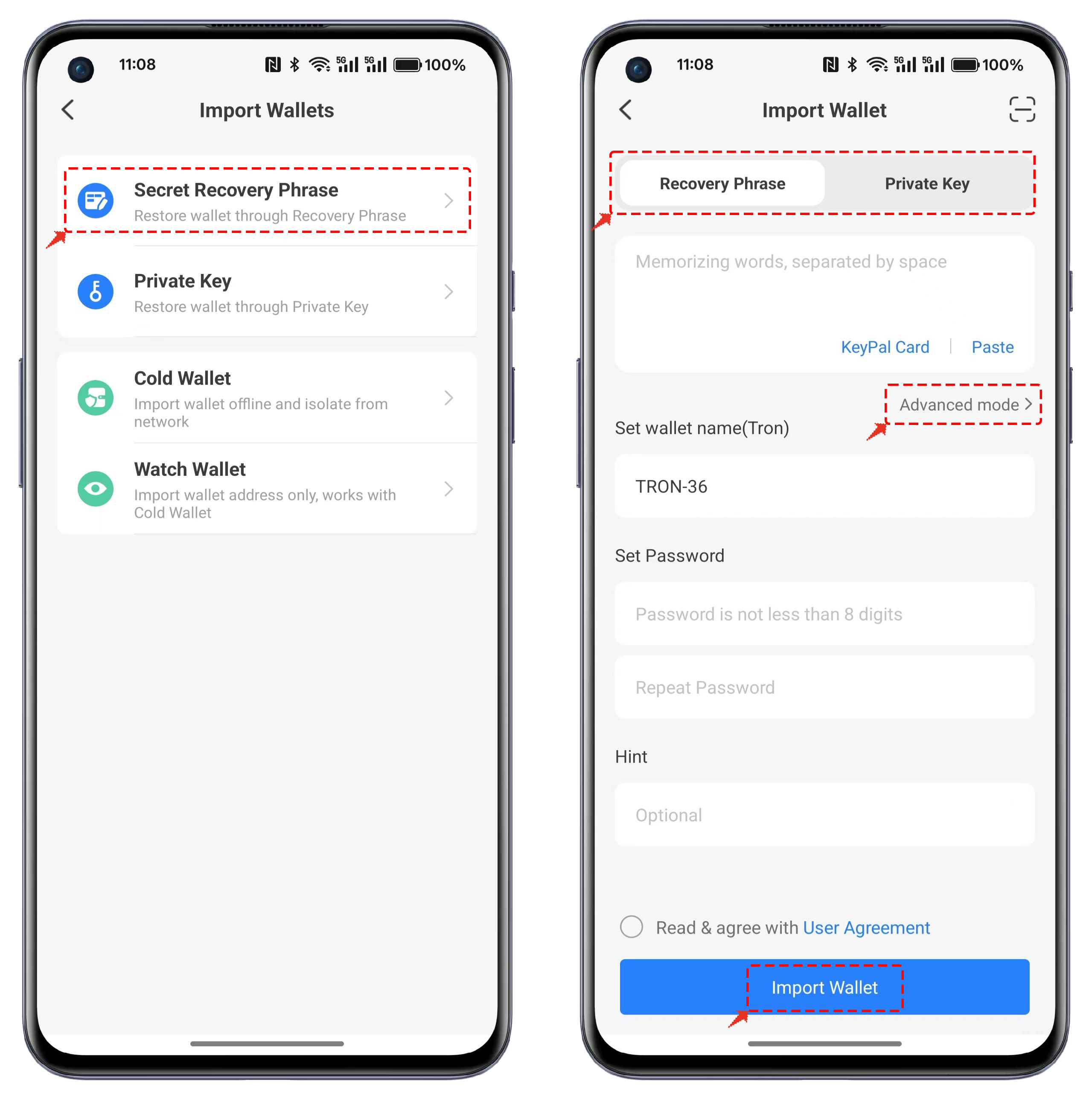 Choose import method to import your wallet
